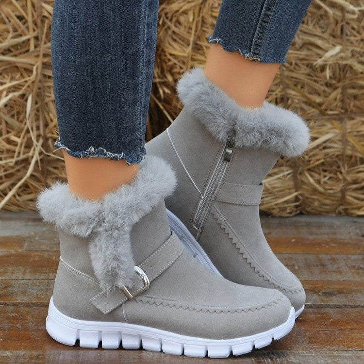 Women's Plush-Lined Suede Ankle Boots – Warm Winter Snow Boots – Front view