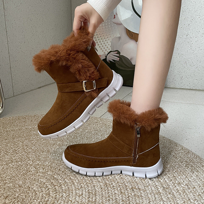 Women's Plush-Lined Suede Ankle Boots – Warm Winter Snow Boots – Product photo