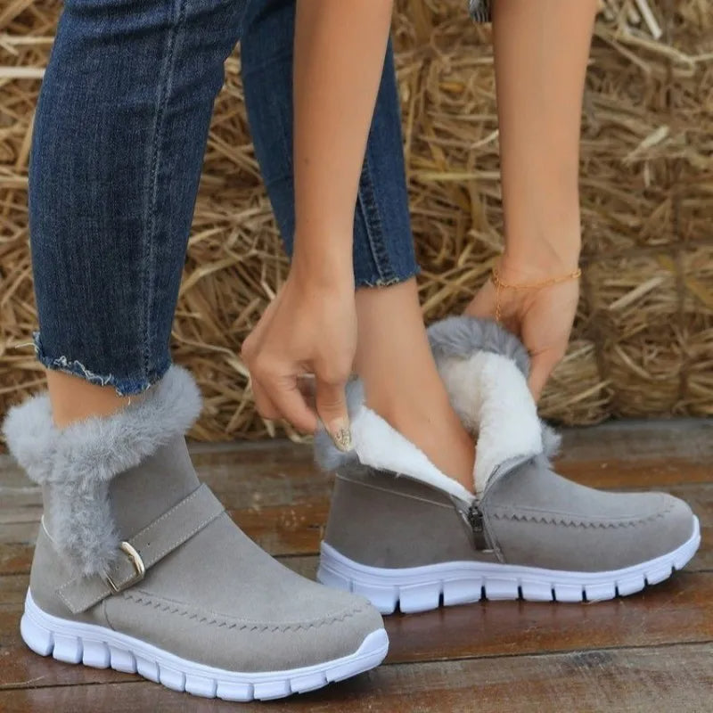 Women's Plush-Lined Suede Ankle Boots – Warm Winter Snow Boots – Side view