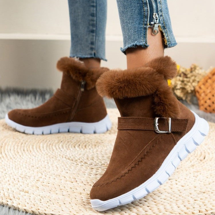 Women's Plush-Lined Suede Ankle Boots – Warm Winter Snow Boots – Back view