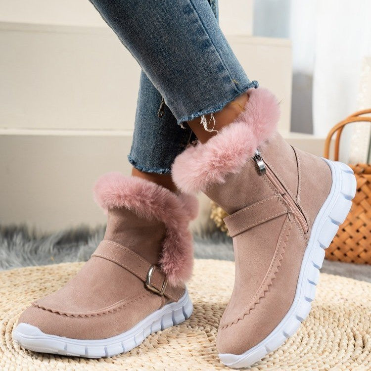 Women's Plush-Lined Suede Ankle Boots – Warm Winter Snow Boots – Top view