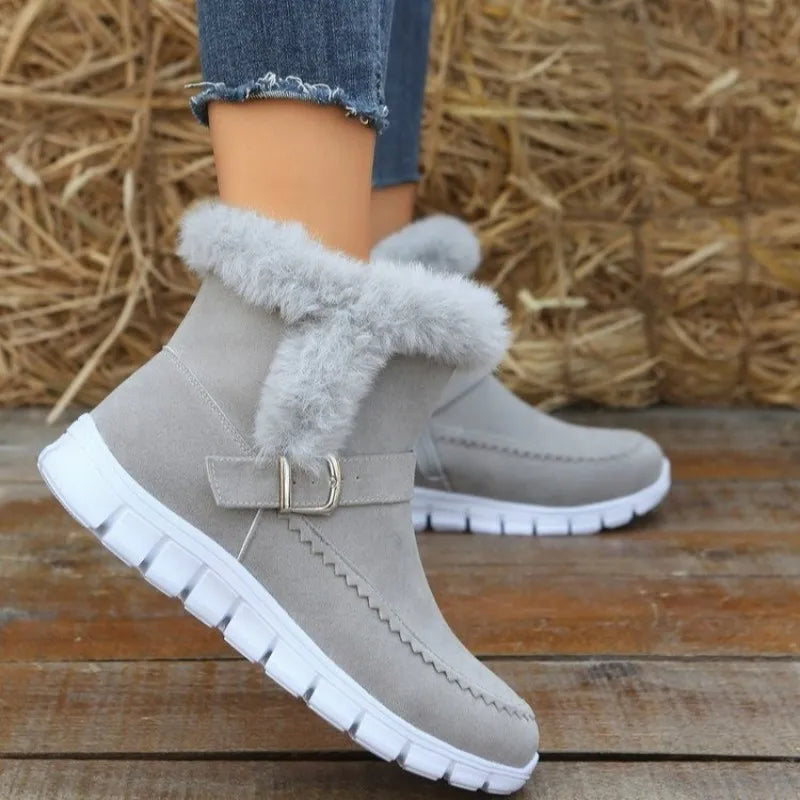 Women's Plush-Lined Suede Ankle Boots – Warm Winter Snow Boots – On-foot view