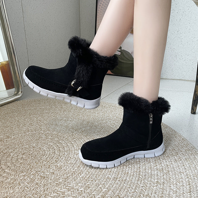 Women's Plush-Lined Suede Ankle Boots – Warm Winter Snow Boots – Angle view