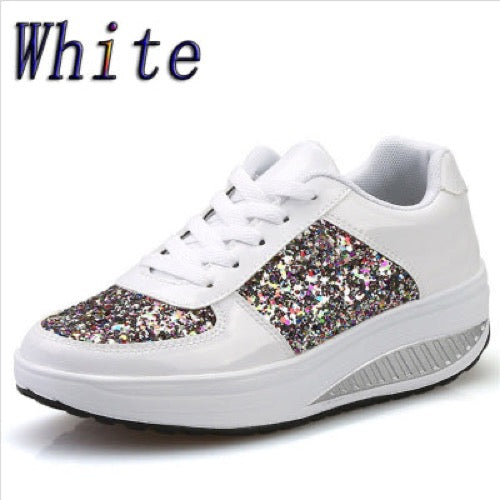 Women's Sequin High-Top Sneakers – Sparkly Glitter Canvas Shoes – Front view