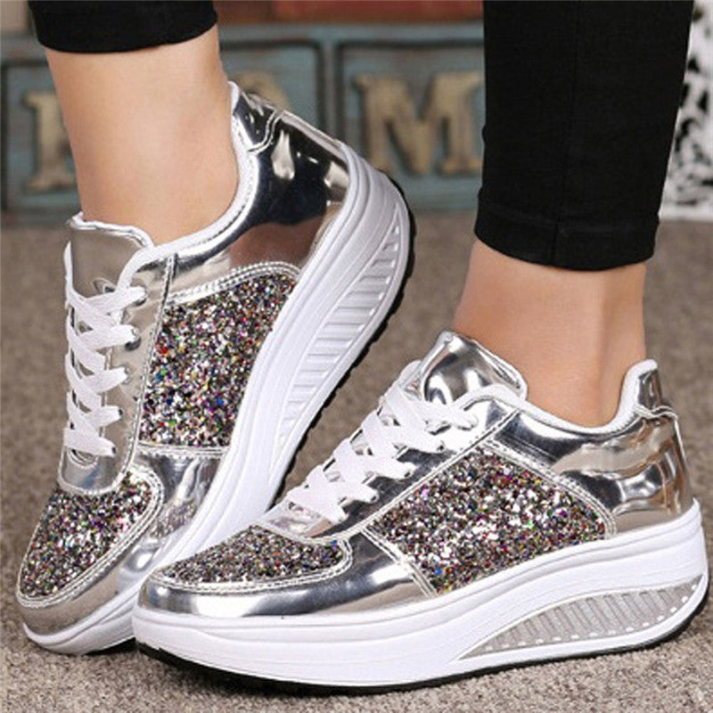 Women's Sequin High-Top Sneakers – Sparkly Glitter Canvas Shoes – Side view