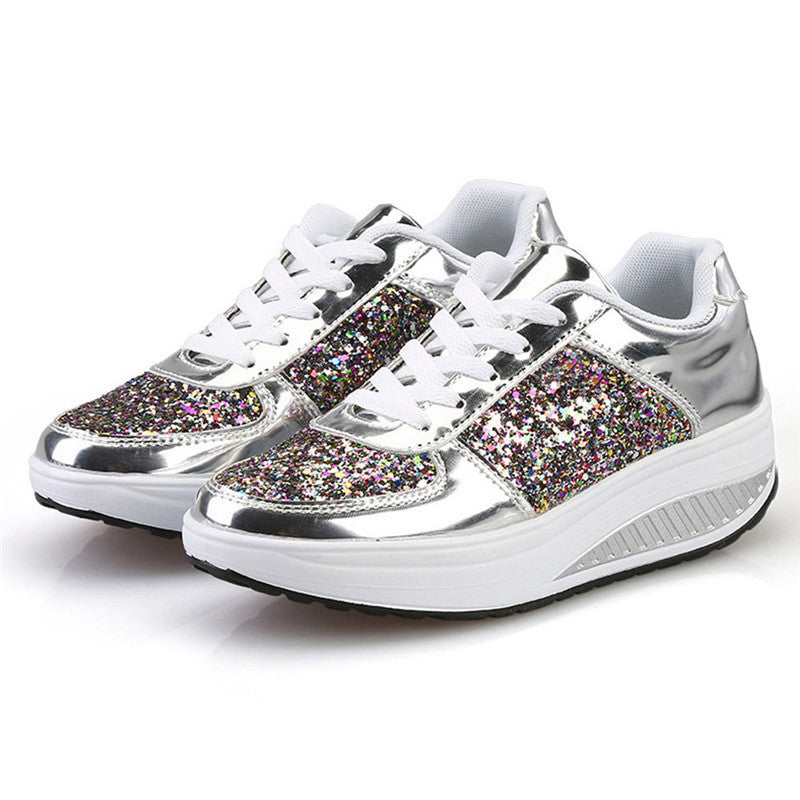 Women's Sequin High-Top Sneakers – Sparkly Glitter Canvas Shoes – Back view