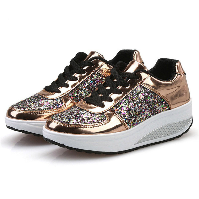 Women's Sequin High-Top Sneakers – Sparkly Glitter Canvas Shoes – Top view