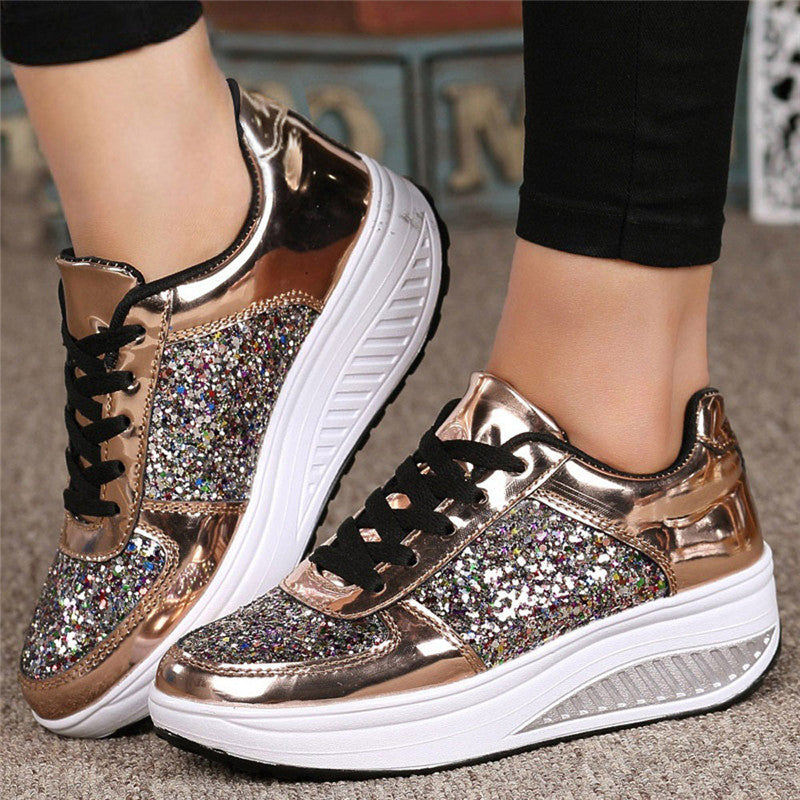 Women's Sequin High-Top Sneakers – Sparkly Glitter Canvas Shoes – Sole view