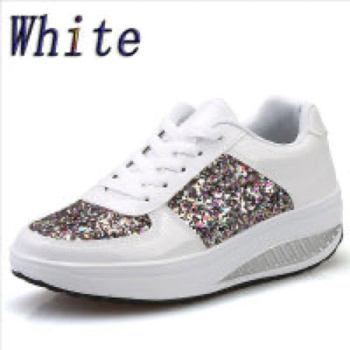 Women's Sequin High-Top Sneakers – Sparkly Glitter Canvas Shoes – Close-up detail
