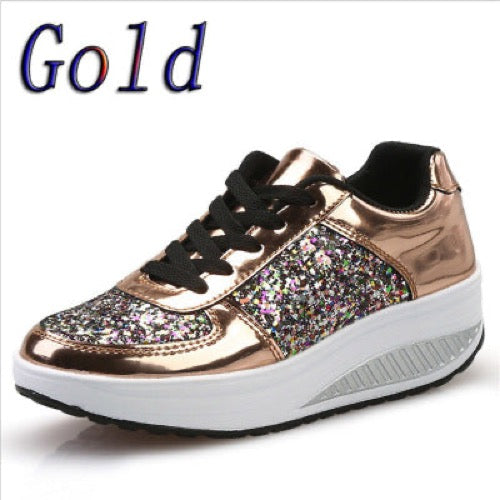 Women's Sequin High-Top Sneakers – Sparkly Glitter Canvas Shoes – On-foot view