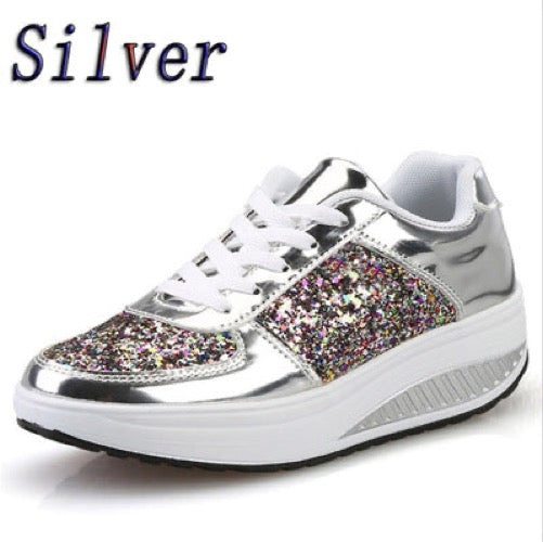 Women's Sequin High-Top Sneakers – Sparkly Glitter Canvas Shoes – Angle view